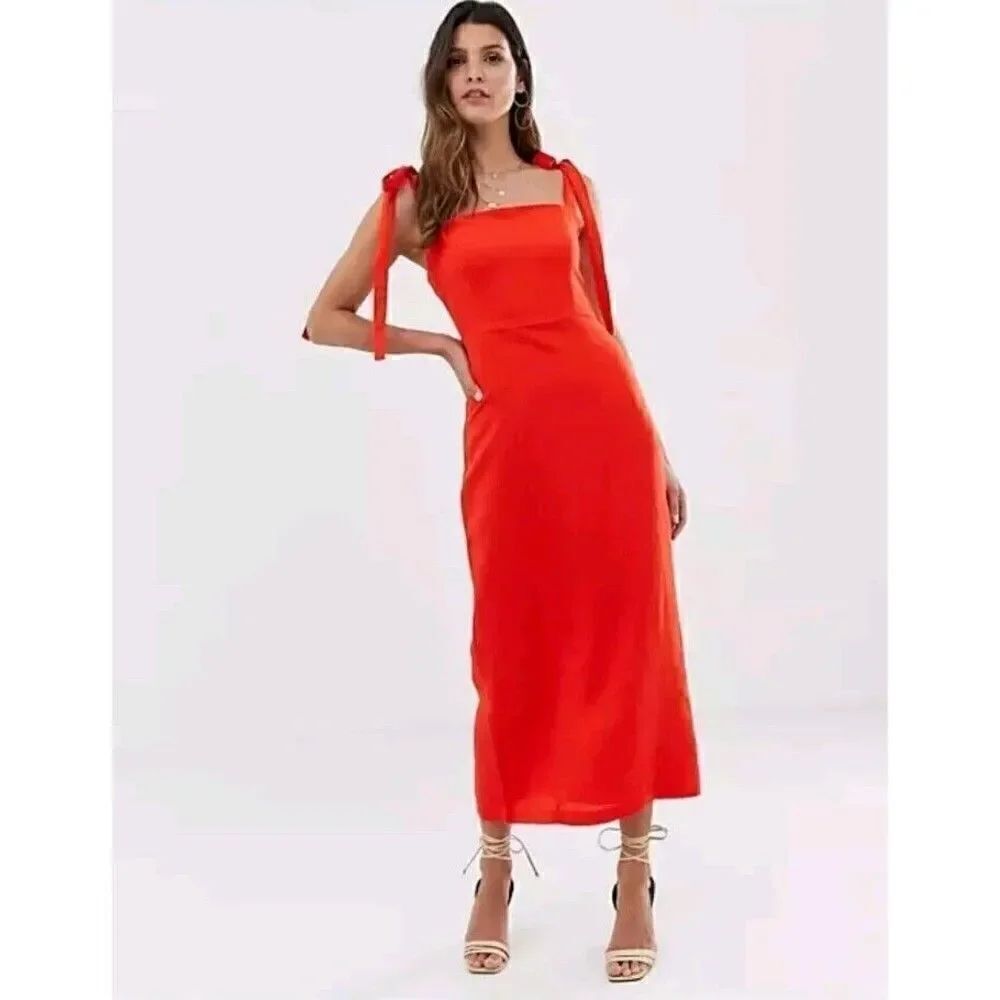 CAPULET Camille Midi Linen Blend Sleeveless Dress Orange Women's Size Large